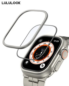 LULULOOK 2 Упаковки Защитной пленки для Apple Watch Ultra, закаленное стекло 9H и Отдельный чехол-бампер из титанового сплава с рамкой Для iWatch