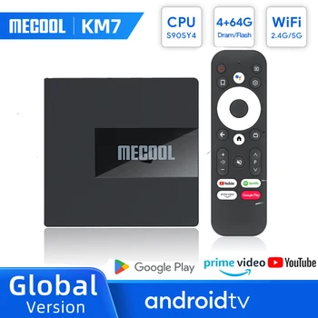 MECOOL KM7 Сертифицированная Google приставка ATV Android 11 4 ГБ 64 ГБ Amlogic S905Y4 DDR4 5G WiFi Prime VideoTV Box