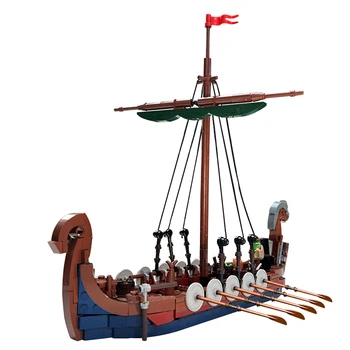 MOC Viking Longship Строительный блок Средневековые военные корабли Блоки Военная пиратская лодка Креативные подарки для детей Игрушки