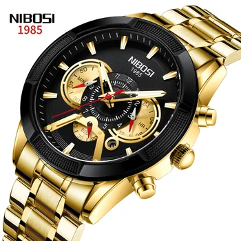 NIBOSI 2023 Новые мужские часы Лучший бренд класса люкс золотые кварцевые часы Мужские водонепроницаемые спортивные наручные часы с хронографом Relogio Masculino