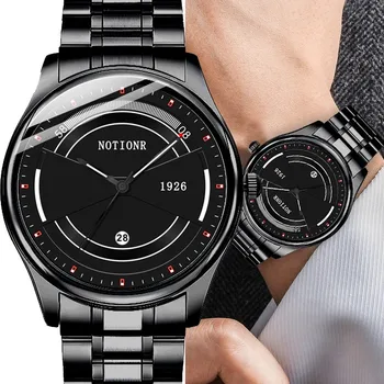 NOTIONR Спортивные водонепроницаемые мужские часы с ремешком из нержавеющей стали, кварцевые часы с автоматическим календарем, мужские повседневные деловые часы