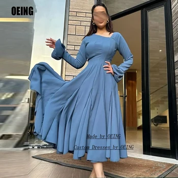 OEING Пыльно-Голубые Вечерние платья из эластичного атласа с длинными рукавами Трапециевидной формы в Саудовской Аравии, Вечерние платья для выпускного вечера, платье 2023