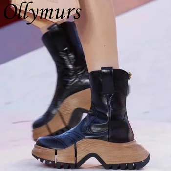Ollymurs/ Новый роскошный дизайн, подиумные осенне-зимние ботинки на платформе, короткие ботинки Martin на высоком каблуке в повседневном стиле, женская обувь