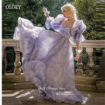 OLOEY Princess Фиолетовые Длинные платья для выпускного Вечера с принтом, Пышные Вечерние платья с короткими рукавами, Романтичное вечернее платье