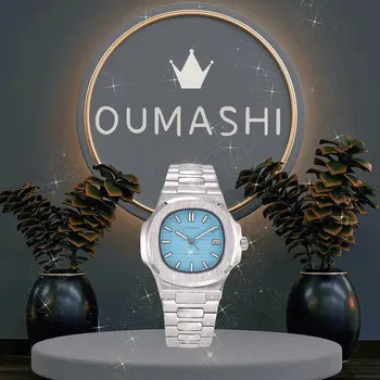 OUMASHI Ice Blue Мужские Автоматические часы в стиле Nautilus Механические Часы Модные Деловые Спортивные Сапфировое стекло 10 бар Водонепроницаемость W