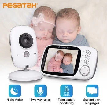 PEGATAH 3,2 дюймовый Видеоняни и Радионяни Беспроводной Bluetooth 2-Полосный Аудио Разговор Ночного Видения Детская Няня Мониторинг Температуры Няня