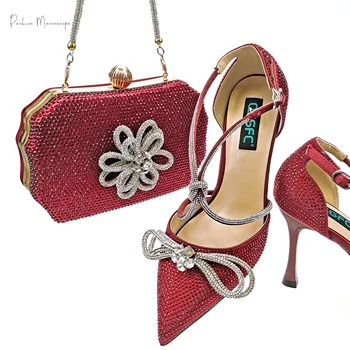 PM/ Новые поступления, Прядильная пряжа с узлом-бабочкой, женские туфли на высоком каблуке красного цвета, вечерние туфли, сумки