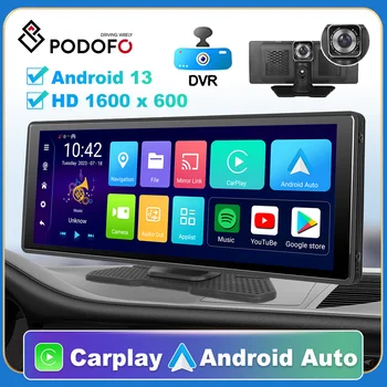 Podofo 10,26 ”Видеорегистратор Carplay Android Auto Автомобильный Видеорегистратор Навигационный Рекордер Приборная панель Автомобиля Зеркальный Экран 24 Часа Парк AUX