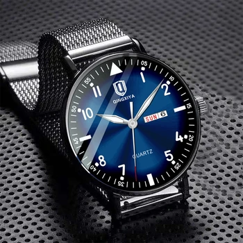 QINGXIYA Лидирующий бренд, мужские часы из нержавеющей стали, деловые часы для свиданий, водонепроницаемые часы, мужские роскошные спортивные кварцевые наручные часы для мужчин