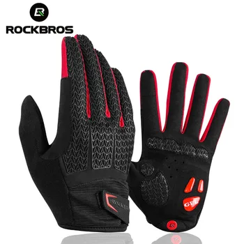 ROCKBROS Велосипедные перчатки с сенсорным экраном, Ветрозащитные перчатки, горный велосипед, гелевая накладка, Противоударные варежки на весь палец, перчатки Осень-Зима