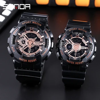 SANDA 2023 Новые Модные Многофункциональные классические часы для пары, часы с двойным дисплеем, HD светодиодные светящиеся Водонепроницаемые часы Reloj Hombre
