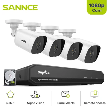 SANNCE 4CH DVR Система видеонаблюдения 4ШТ 2MP IP66 Водонепроницаемые наружные камеры безопасности 1080P TVI CCTV DVR 1280TVL Комплект видеонаблюдения