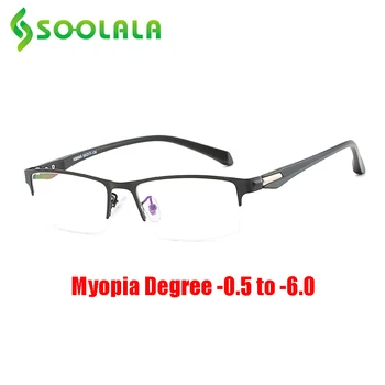 SOOLALA/Мужские очки для близорукости без оправы, Компьютерные оптические Оправы по рецепту, от -0,5 -1,0 -1,5 -2,0 до -4,5 -5,0 -5,5 -6,0