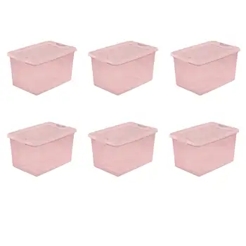 Sterilite 64 Qt. Коробка для фиксации пластиковая, нежно-розового оттенка, набор из 6 штук