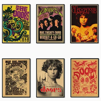 The Doors Jim Morrison Винтажная ретро-рок-группа, музыкальная гитара, матовый плакат из крафт-бумаги, наклейка на стену, декор для дома