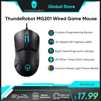 ThundeRobot MG201 USB Проводная Игровая Мышь 4200 точек на дюйм с RGB Подсветкой 6 Программируемых Кнопок Мыши для Игровых Ноутбуков PC Mouse Gamer
