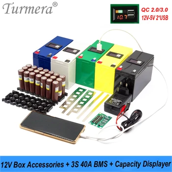 Turmera 12 В Батарейный блок 3X7 18650 Держатель 3 S 40A BMS Никель QC3.0/2.0 2XUSB Индикатор 1A Зарядное устройство для Замены свинцово-кислотного или ИБП