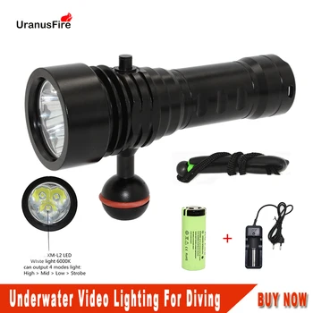 Uranusfire светодиодный фонарик для дайвинга L2 Для Фотосъемки и Видеосъемки, Подводная 100-метровая Водонепроницаемая камера, Тактический фонарь для дайвинга