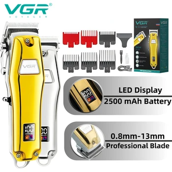 VGR, Парикмахерский триммер для мужчин, профессиональная машинка для стрижки волос, Металлический корпус, Электрический Триммер для волос, светодиодный дисплей, машинка для стрижки волос V-655