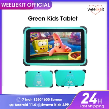 weelikeit Детский планшет Android 11,0 WIFI 6-7 Дюймов 1024X600 IPS Qude Core 3000 мАч, обучающий планшет для детей, 2 ГБ оперативной памяти, 32 Гб встроенной Памяти, Планшет