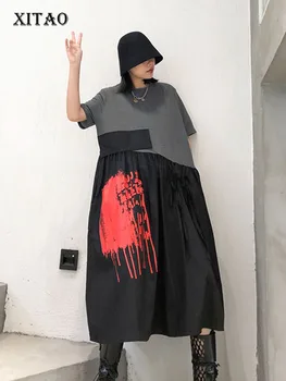 XITAO Нишевый дизайн Трапециевидной Формы Свободный Лоскутный бант Мода Повседневная Индивидуальность 2020 Весна Лето Новое женское платье GCC3514
