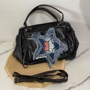 Xiuya Y2k Сумки через плечо для женщин, американская винтажная уличная байкерская сумка с Пентаграммой, модная сумка через плечо Большой емкости