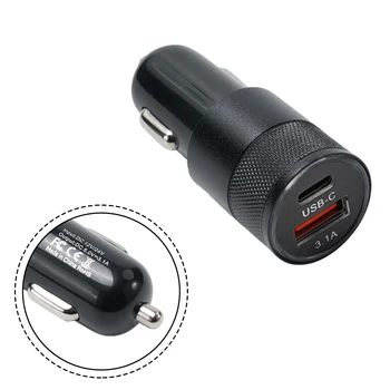 Автомобильное зарядное устройство 1xUSB-C, черное Автомобильное зарядное устройство USB Type-C, Быстрая зарядка, док-станция QC USB, Питание через USB Type-C