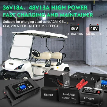 Автомобильное зарядное устройство для тележки для гольфа 36 В на 18 Ампер и 48 В на 13 Ампер Для клубного автомобиля с литиевым, LiFePO4, свинцово-кислотным AGM/гелевым/SLA аккумулятором
