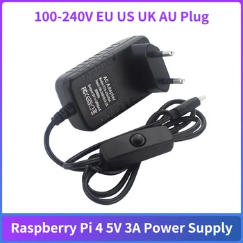 Адаптер питания Raspberry Pi 4 USB Type C 5V 3A с переключателем включения/выключения Питания 100-240 В EU, US, UK, AU Plug для Orange Pi 3 4 LTS