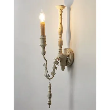 Американский деревенский французский пасторальный старый настенный светильник из массива дерева, гостиная, столовая, спальня, прихожая, лампы для украшения свечей