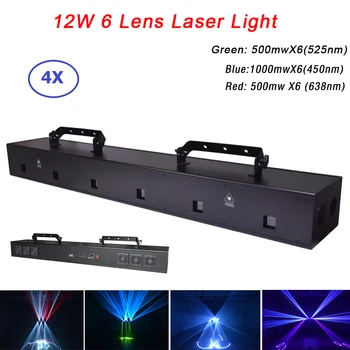 Анимационный Лазерный Проектор с 6 Объективами 12 Вт RGB Профессиональный Эффект Освещения Сцены DMX 512 Лазерный Сканер DJ Disco Party showlight Laser