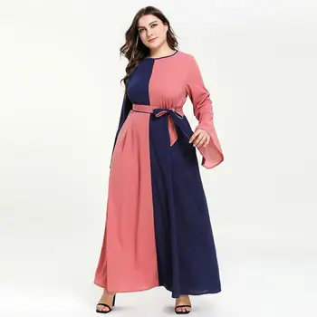 Арабский Vestidos, Мусульманский модный Кафтан, Турция, Женское платье Макси Контрастного цвета с расклешенными рукавами, Кафтан, Марокканский халат с поясом