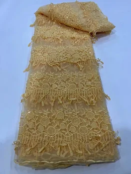 Африканская кружевная ткань 2023, высококачественная французская кружевная ткань с золотыми блестками, нигерийские кружевные ткани для свадебного шитья