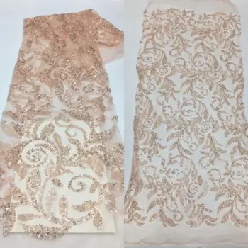 Африканская кружевная ткань с бисером, высококачественная французская тюлевая кружевная ткань S-1228829, Женское свадебное платье, Нигерийская кружевная ткань