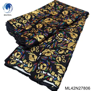 Африканские Кружевные ткани из черной Органзы 2023 года, Высококачественная вышивка, Нигерийская Французская кружевная ткань для свадебной вечеринки ML42N278