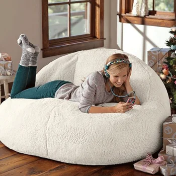 бархатный большой диван-мешок с ягненком-фасолью, незаполненный ленивый диван-кровать для детей и взрослых, угловой балкон, напольное сиденье, пуф, пуфик, подушка