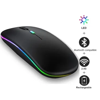 Беспроводная мышь, перезаряжаемая RGB, совместимая с Bluetooth, бесшумная Игровая мышь для ноутбука 2,4G, мышь для компьютерных мышей со светодиодной подсветкой
