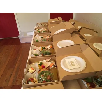 Биоразлагаемые коробки для упаковки еды на вынос для быстрого питания, изготовленный на заказ логотип, круглый квадратный одноразовый контейнер из крафт-бумаги