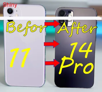 Блестящий край корпуса для iPhone 11 выглядит как iPhone 14Pro, для iPhone от 11 до 14 Pro Заднее шасси с кнопками вспышки и крышкой корпуса