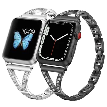 Бриллиантовый Женский Ремешок для Apple Watch, браслет из нержавеющей Стали, Ремешок для Apple Watch 7 6 5 4 SE, 40 мм 44 мм 45 мм 41 мм 38/42