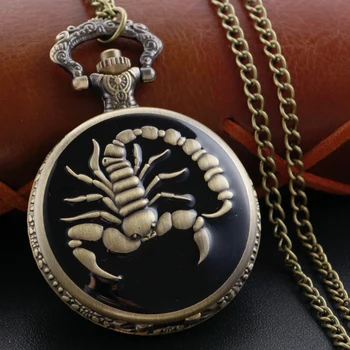 Бронзовые карманные часы в виде скорпиона, ожерелье, Винтажные часы-цепочка с подвеской в стиле стимпанк, модный значок, женский мужской подарок WP4009