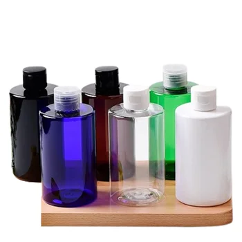 Бутылка многоразового использования с плоским плечом, пустая пластиковая для домашних ЖИВОТНЫХ, 250 мл, 20 штук, черно-белая прозрачная упаковка с откидной крышкой, бутылки для косметического шампуня