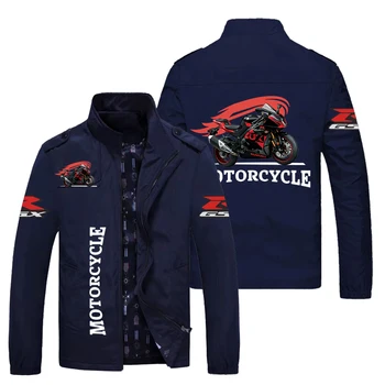 Весенне-осенняя Новая мужская модная мотоциклетная гоночная куртка с имитацией шеи, повседневная тонкая ветровка из полиэстера, спортивная куртка