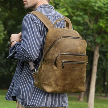 Винтажный мужской рюкзак из натуральной воловьей кожи, Рюкзак для путешествий, Кемпинг, Бизнес-школа, офис, сумка для ноутбука Большой емкости