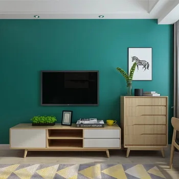Водонепроницаемые и устойчивые к пятнам обои павлиньего сине-зеленого цвета с чистым пигментом; современная минималистичная спальня; гостиная