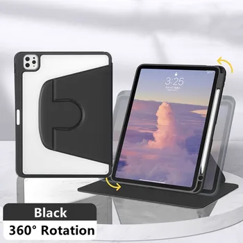 Вращение на 360 ° 720 ° Чехол для Планшета iPad 10 2 Чехол Из Искусственной Кожи Прозрачный Корпус ПК Для iPad 7 8 9-го поколения 10.2 Чехол Держатель Карандаша