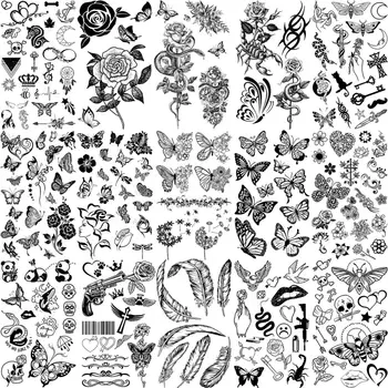 Временные татуировки в виде бабочки, розы, цветка для женщин, взрослых, детей, девочек, Искусственная татуировка в виде Змеи, Скорпиона, шеи, рук, маленьких татуировок