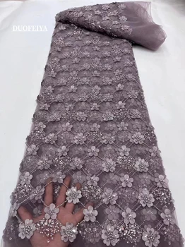 Высококачественная Роскошная Африканская Кружевная Ткань с 3D Бусинами 2023, Высококачественные Нигерийские Блестки, Французский Тюль, Тканевый Материал Для Свадебной Вечеринки