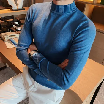 Высококачественный модный брендовый вязаный свитер мужской топ с полувысоким воротником зимний шерстяной повседневный корейский удобный теплый роскошный пуловер