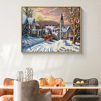 Вышитое крестом изображение снежного пейзажа, висящее изображение гостиной, спальни, висящее изображение, 11 карат/14 карат ручной вышивки